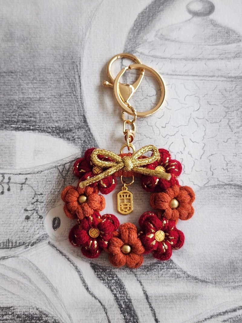 FSH Spring Festival design. Safety. Braided mini palm wreath. pendant key ring - Lanyards & Straps - Cotton & Hemp Red