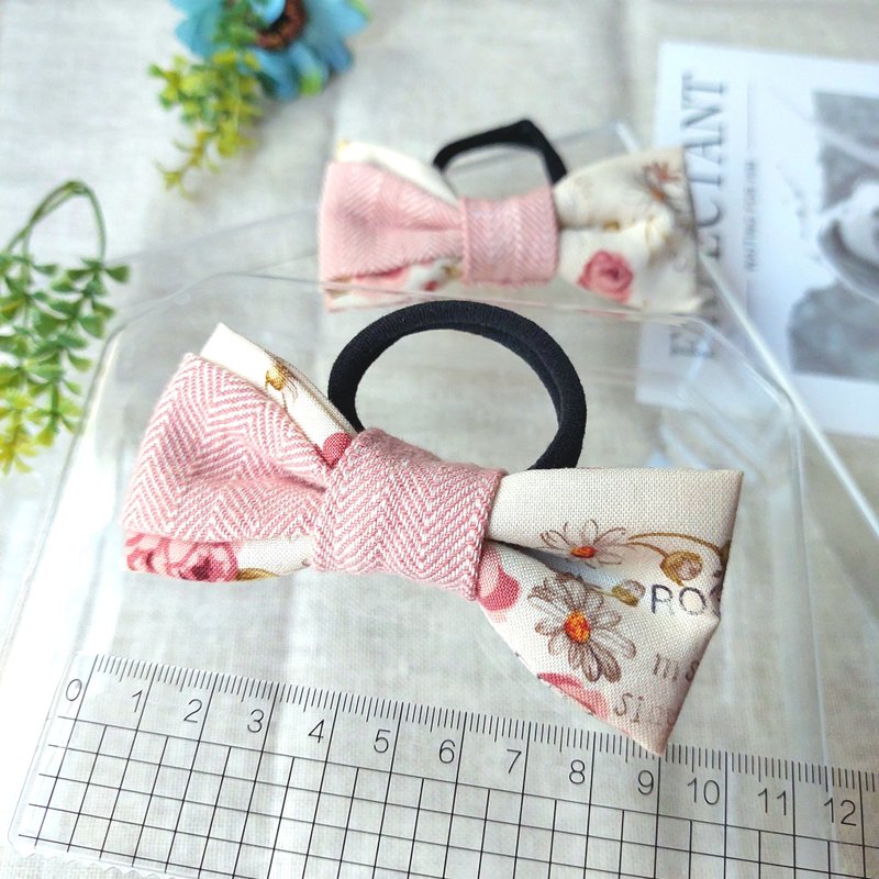 Japanese bow hair tie-sweet pink two-color combination - เครื่องประดับผม - ผ้าฝ้าย/ผ้าลินิน 