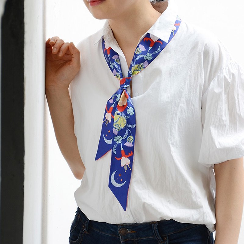 Twilly scarf neckerchief for handbag handle silk ribbon band for tote - ผ้าพันคอ - ผ้าไหม สีน้ำเงิน