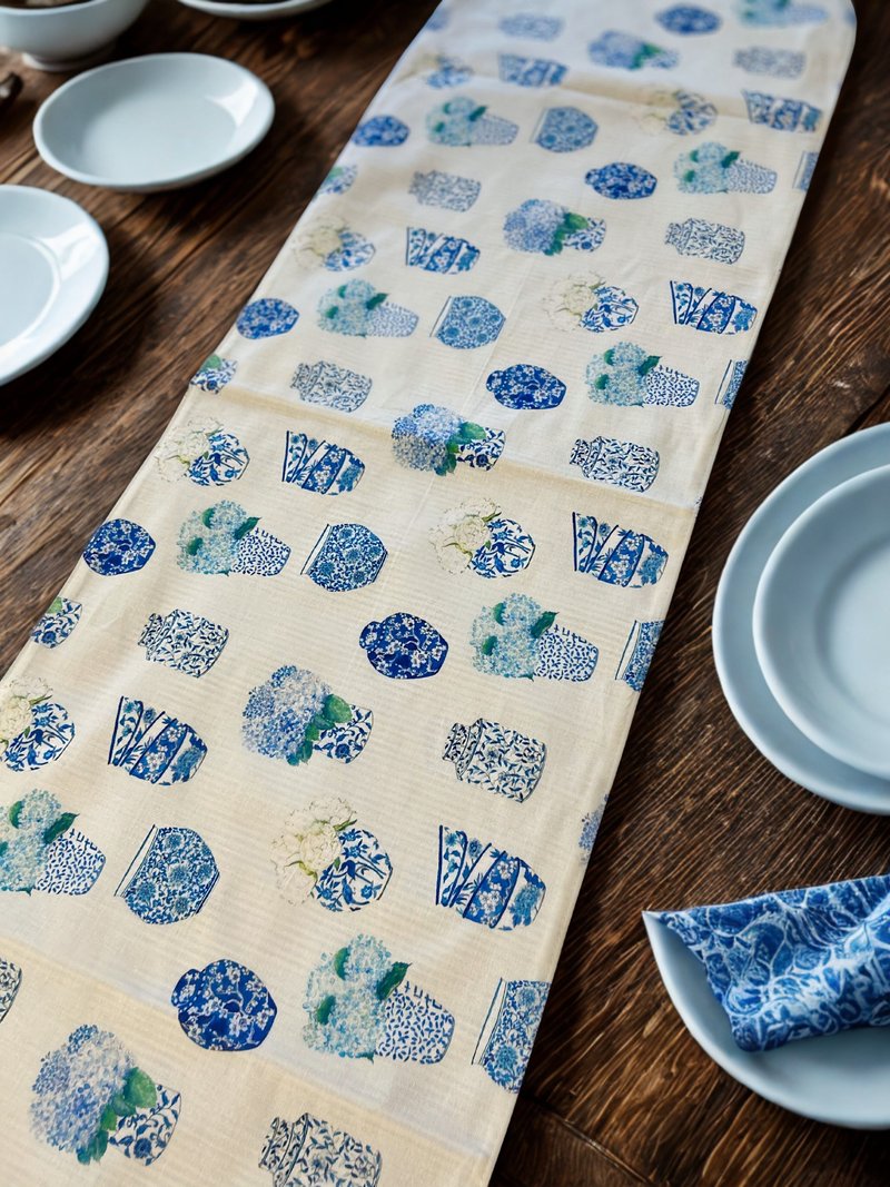 藍白桌旗 - 擺飾/家飾品 - 棉．麻 藍色