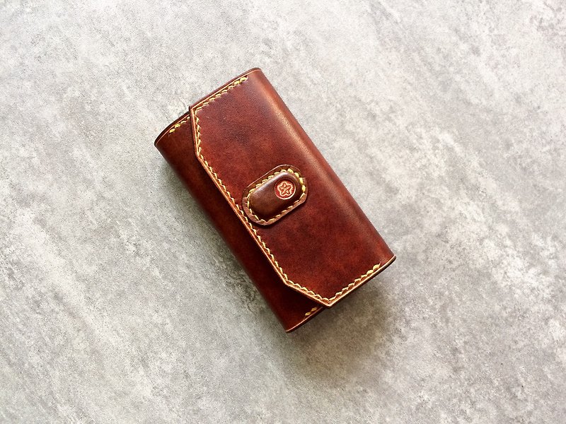 Brown leather key case free customized multi-color optional - ที่ห้อยกุญแจ - หนังแท้ สีนำ้ตาล