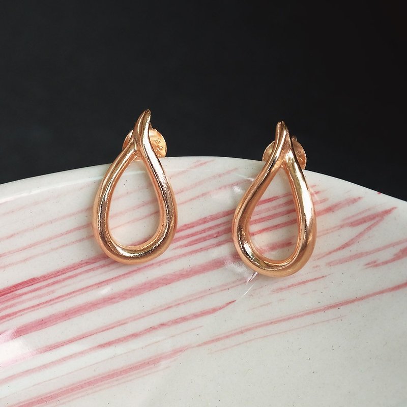 Rose Gold streamline drop earrings 925 sterling silver - Earrings & Clip-ons - Sterling Silver Pink