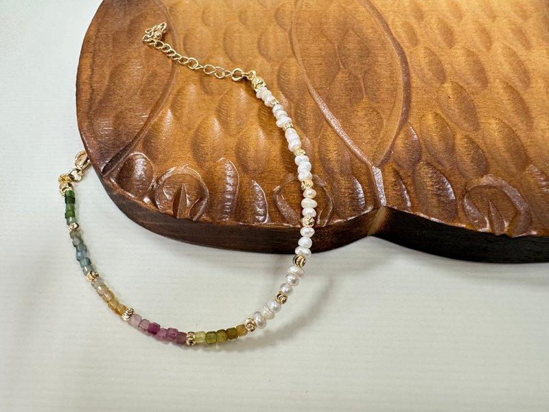 Summer Gold Pingtang/Beaded Crystal Bracelet/Tourmaline/Pearl - Bracelets - Crystal 