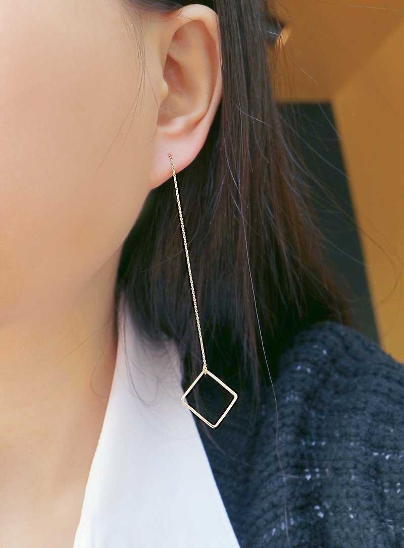 氣質K金方型耳環 - 耳環/耳夾 - 貴金屬 金色
