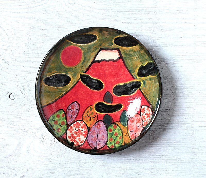 「晩秋の赤富士」・色絵皿 - 花瓶・植木鉢 - ゴム 多色