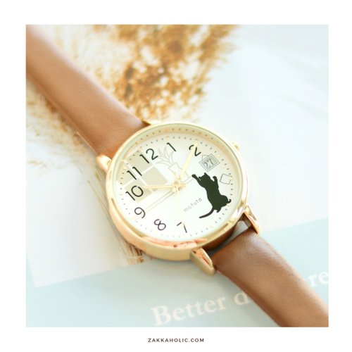 クリスマスギフト Playful Cat 猫シルエット日付表示 レディース腕時計
