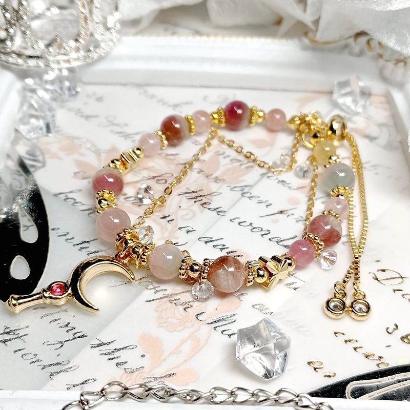 [Sailor Moon] Moon Hare Watermelon Tourmaline | Doujin Crystal DIY Design Bracelet - Bracelets - Gemstone Multicolor