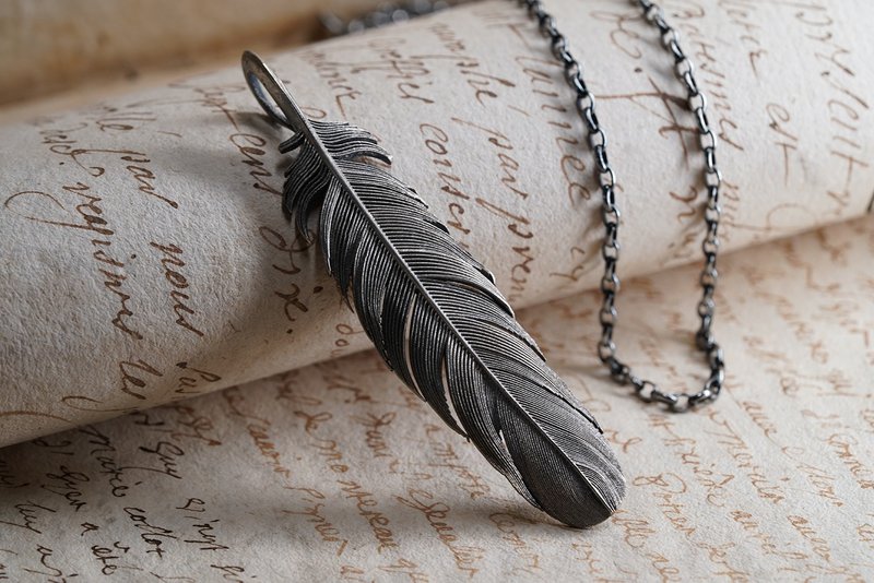 925銀 瑪亞特羽毛吊墜(大)(不包括銀鏈) - 項鍊 - 純銀 黑色