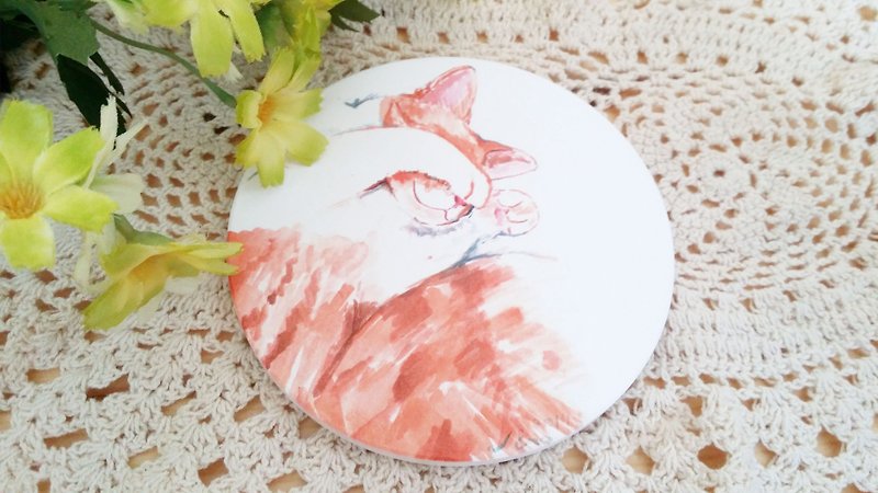 Yingge ceramic water coaster - sleeping cat series. sleep - Coasters - Pottery Multicolor