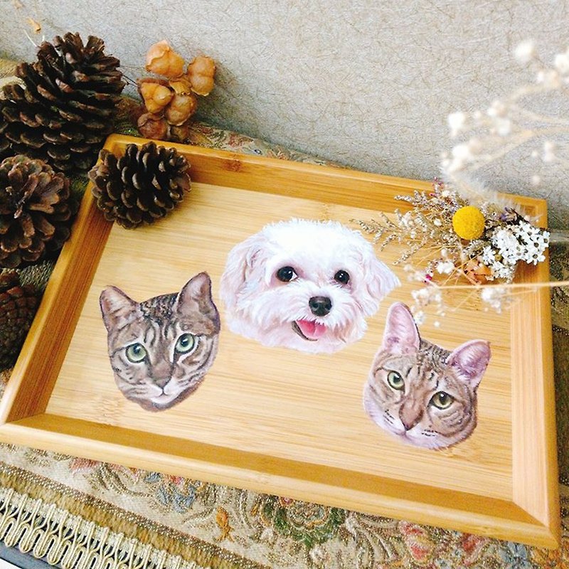 客製寵物畫像 竹木盤 托盤 木盤 油畫  寵物肖像 - 似顏繪/客製畫像 - 木頭 
