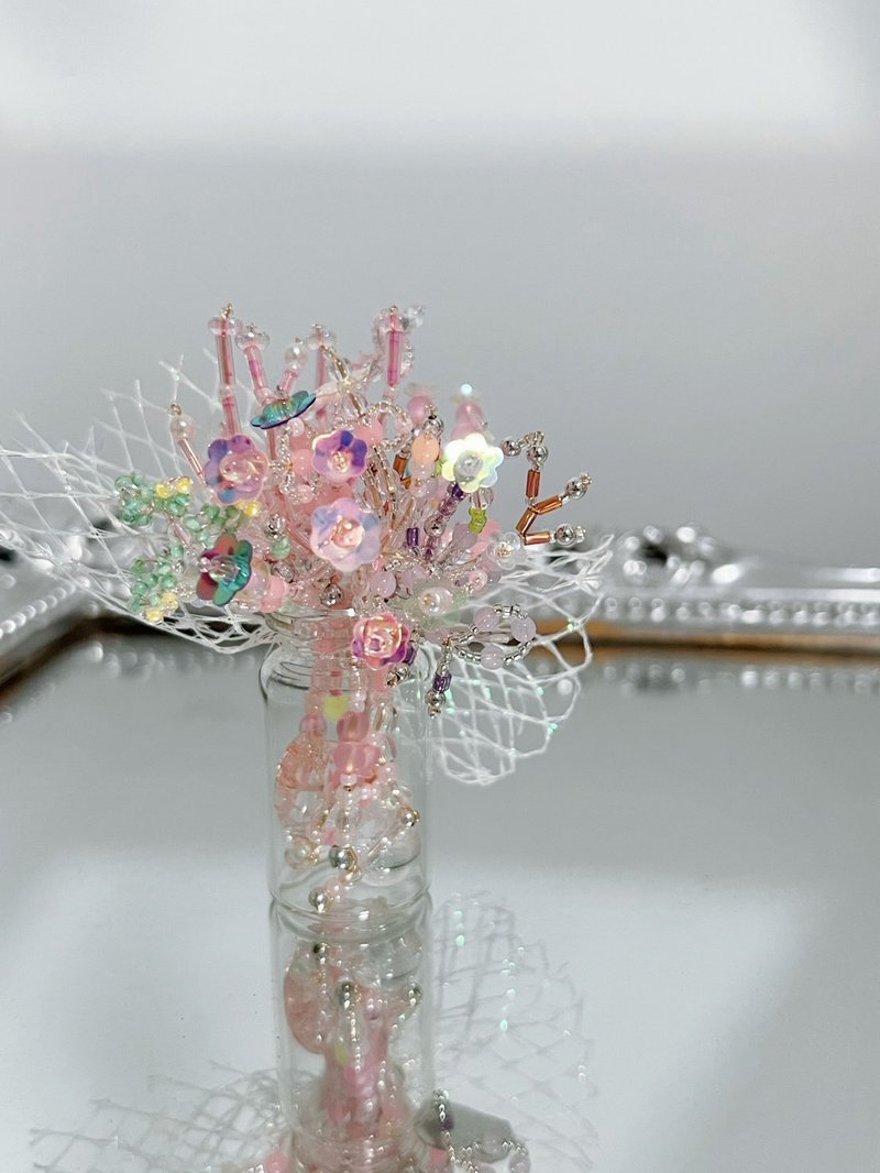 【粉紅迷霧花束】玩具Mini花店 - 花瓶/花器 - 水晶 粉紅色
