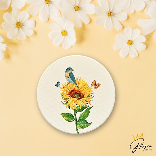 Giftopia 禮享天地 【向日葵與鳥兒】陶瓷吸水杯墊 台灣製
