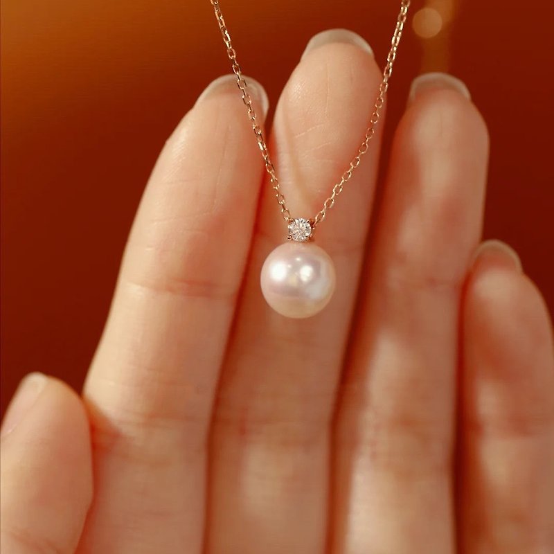 【WhiteKuo】18k Natural Seawater 7.5-8mmakoya Pearl Classic Diana Necklace - Necklaces - Pearl White