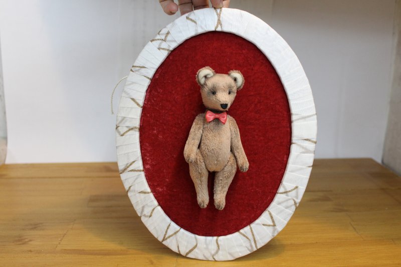 Teddy Bear - picture in pink bow tie and framed - Stuffed Dolls & Figurines - Other Materials Pink