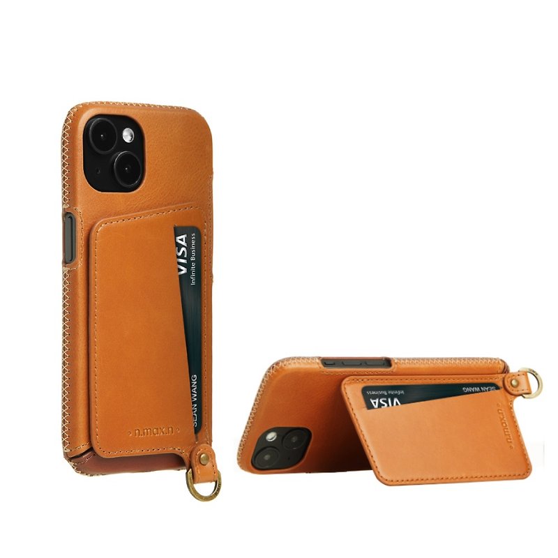 iPhone15 Fully Covered Series Leather Standing Case / Magsafe function - Phone Cases - Genuine Leather Brown
