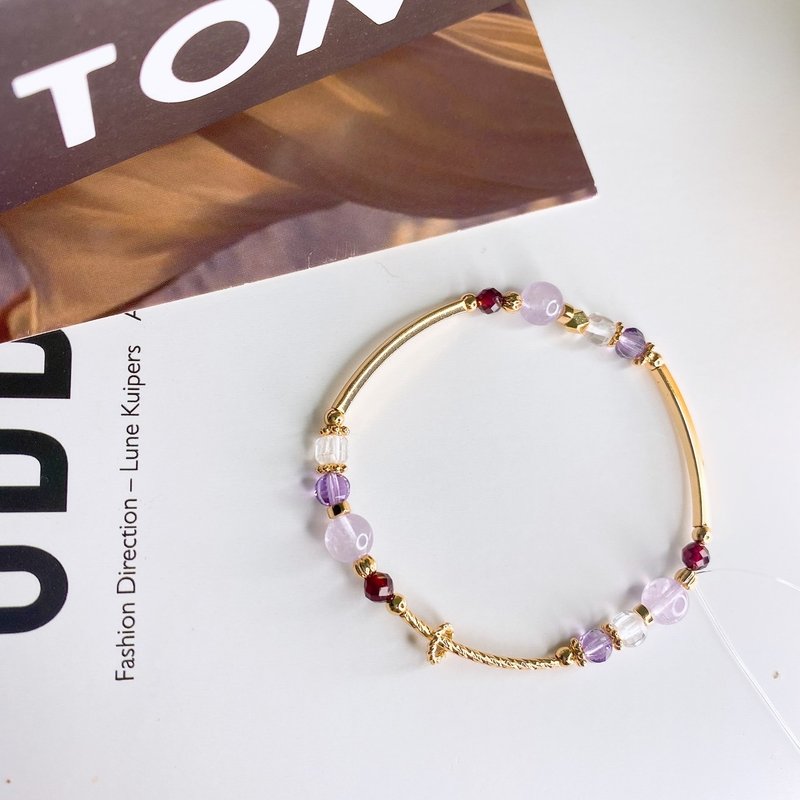 Yugiri Red Lavender Amethyst Stone White Crystal Simple Natural Stone Elastic Bracelet Bracelet - สร้อยข้อมือ - คริสตัล สีม่วง