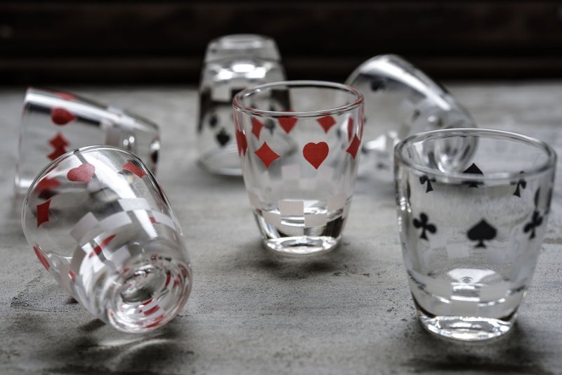 法國 撲克牌白色棋盤玻璃小酒杯一組(6只) - 酒杯/酒器 - 玻璃 