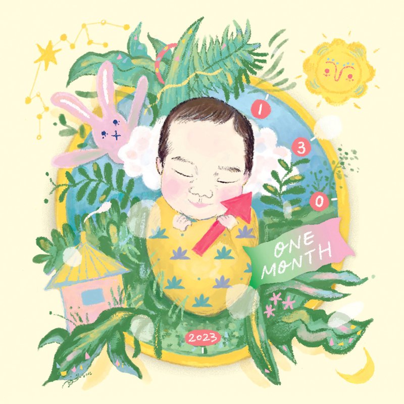 客製溫馨繪本風格 可愛Baby新生兒禮物 人像畫 肖像畫 客製化禮物 - 電子似顏繪/繪畫/插畫 - 其他材質 