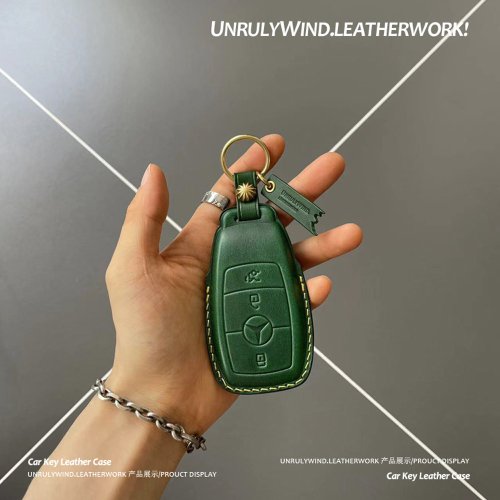 UnrulyWind.LEATHERWORK 適用於奔馳鑰匙套E300L包C260L車GLC300L A200L/GLA/GLE 牛皮