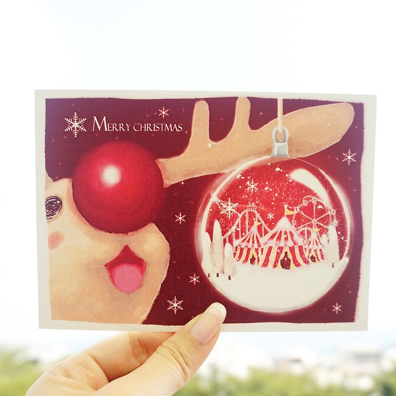 【插畫明信片】聖誕麋鹿-欸!那不是吃的! - 心意卡/卡片 - 紙 紅色