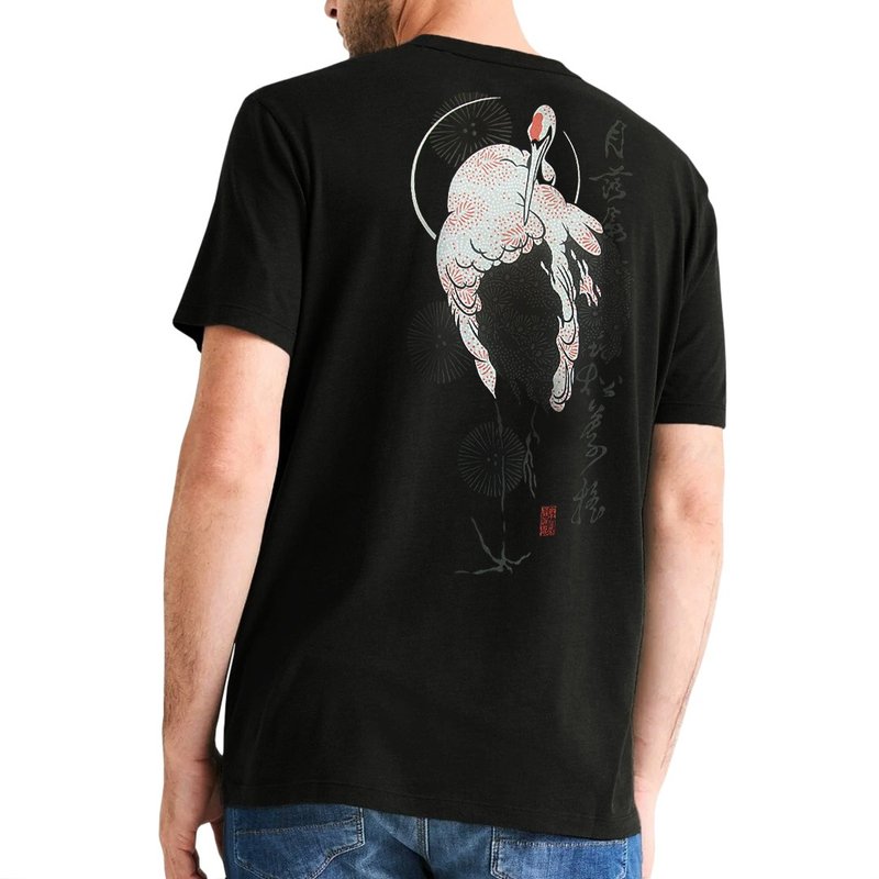 日本製アートTシャツ 鶴 綿100% ユニセックス 黒 - 女 T 恤 - 棉．麻 黑色