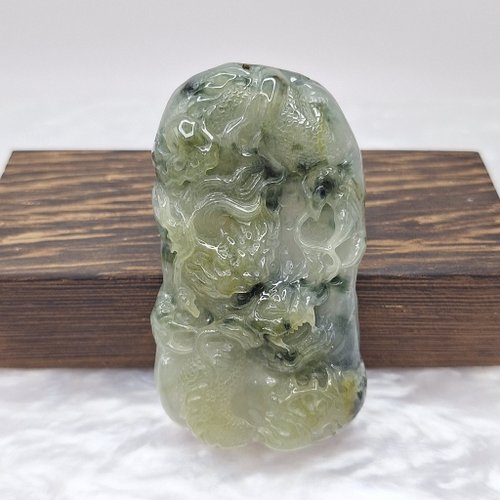 緣圓翡翠 稀有冰秋香起膠飄花龍牌 | 天然緬甸玉A貨翡翠