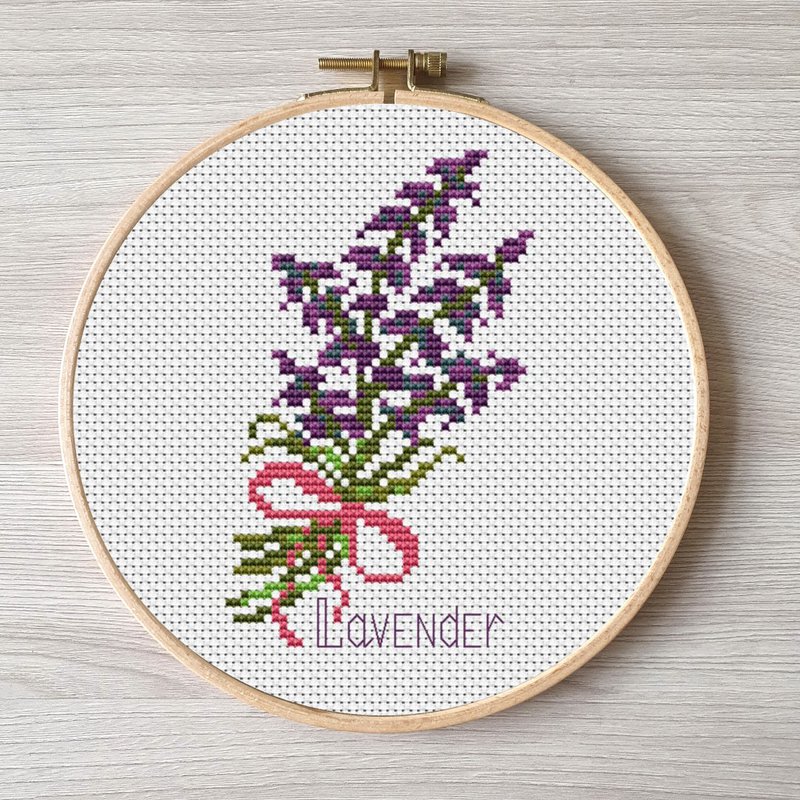 薰衣草刺繡 Lavender pattern pdf cross stitch DIY Design flower digital - 其他數位設計 - 其他材質 
