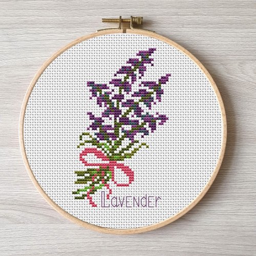 Embroidery Dreams 薰衣草刺繡 Lavender pattern pdf cross stitch DIY Design flower digital