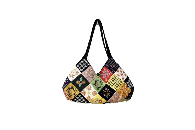 Vintage Handmade Japanese Embroidery Patchwork handbag / shoulder bag, colorful - 手提包/手提袋 - 棉．麻 多色