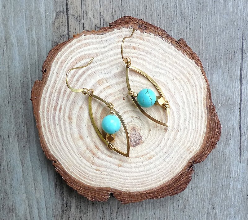 Misssheep- BN17- Simple Brass Turquoise Earrings (Hook/Ear clips) - Earrings & Clip-ons - Other Metals 
