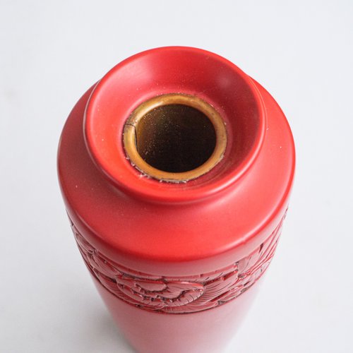 お値下げ❣️赤い漆器の大きな彫刻花瓶 ついしゅ 2025年最新】中国