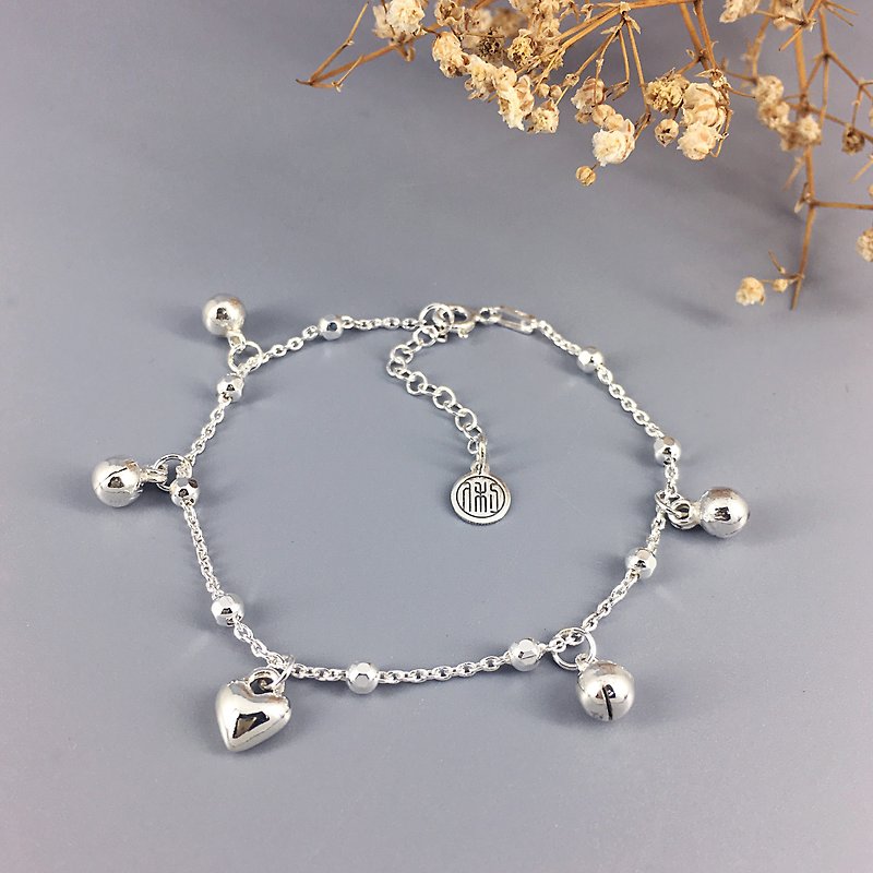 s925 sterling silver bracelet-Little Heart & Bells - Bracelets - Sterling Silver Silver