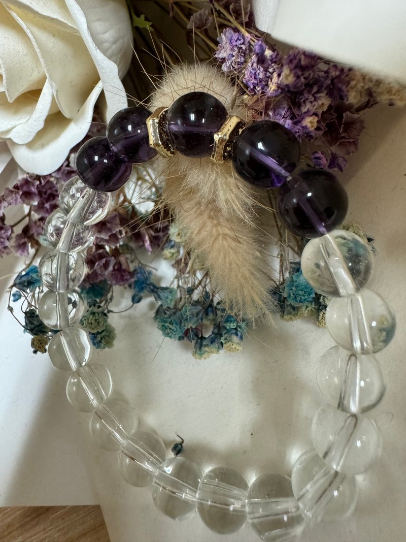 Designer natural clear amethyst, white crystal bracelet - Bracelets - Crystal Purple