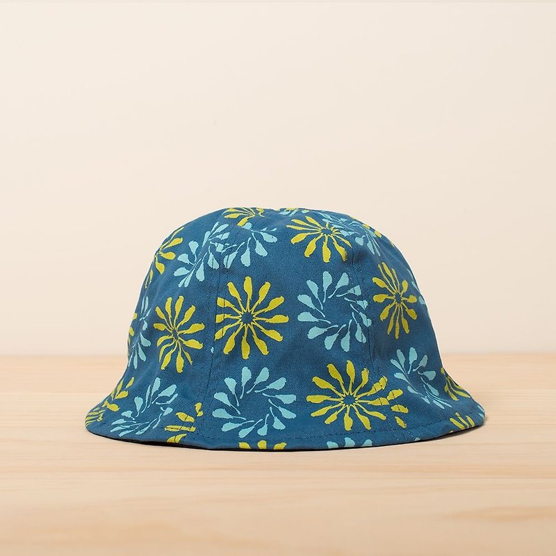 Sun Hat / Black Drongo Circles / Cozy Blue - Hats & Caps - Cotton & Hemp Green