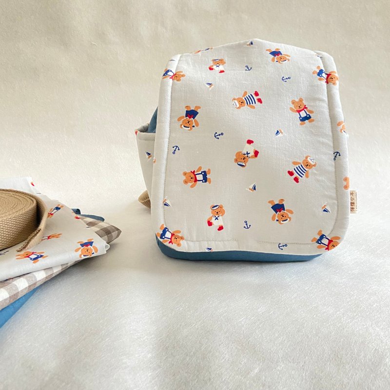 Sailor BearㅣHandmade texture children's backpack - กระเป๋าสะพาย - ผ้าฝ้าย/ผ้าลินิน สีน้ำเงิน