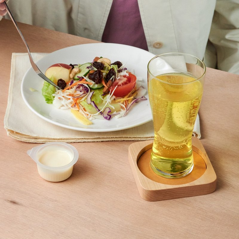 Maple Wood Tray  x vegetable-tanned leather coaster (lig brown) - Items for Display - Wood Brown