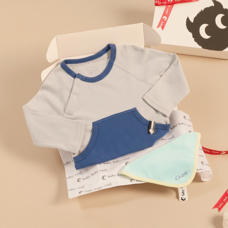 客製化彌月禮 新生兒禮物 大口袋運動風包屁衣 bbc童裝 有機棉 - 包屁衣/連身衣 - 棉．麻 灰色