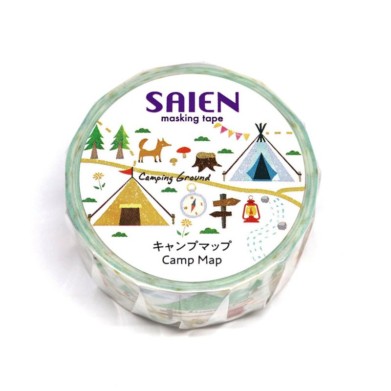 【日本 SAIEN】20mm 和紙膠帶-Camp map 露營地圖 - 紙膠帶/和紙/PET - 紙 