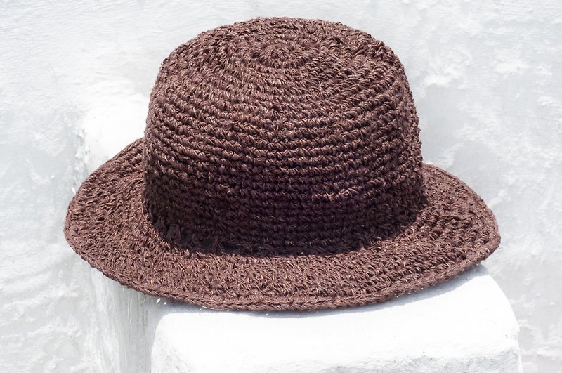 Crocheted cotton hat hand-woven Linen hat hat hat straw hat straw hat - American coffee flavor - หมวก - ผ้าฝ้าย/ผ้าลินิน สีนำ้ตาล