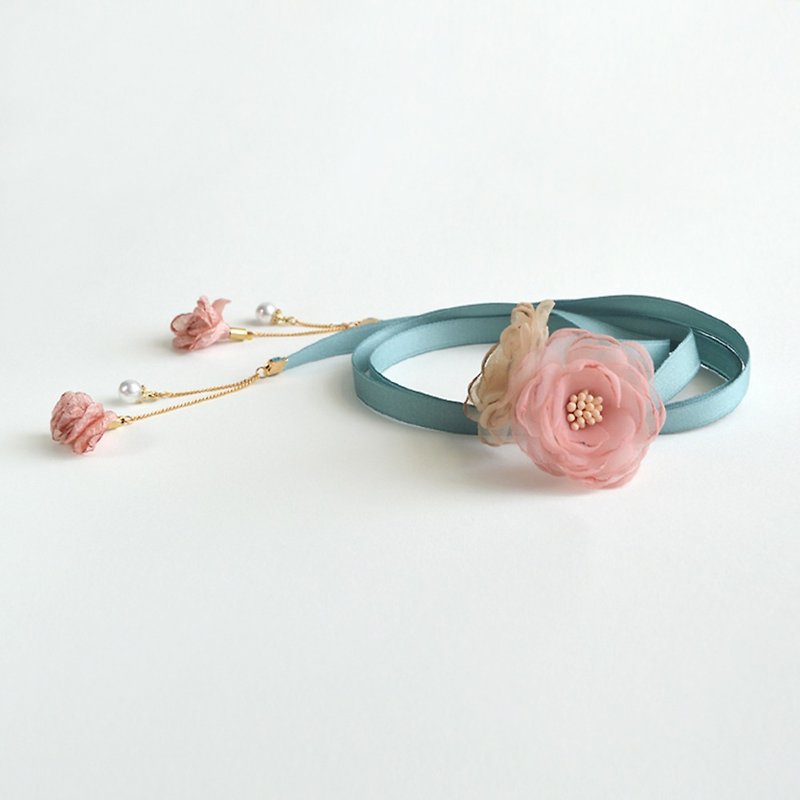 繁花似錦 森系花朵項鏈 浪漫少女頸鏈 鐵盒裝 禮物 - 頸圈項鍊 - 棉．麻 綠色