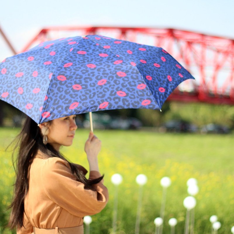 超輕防風抗UV自動傘 - 豹紋X紅唇 - 雨傘/雨衣 - 防水材質 藍色