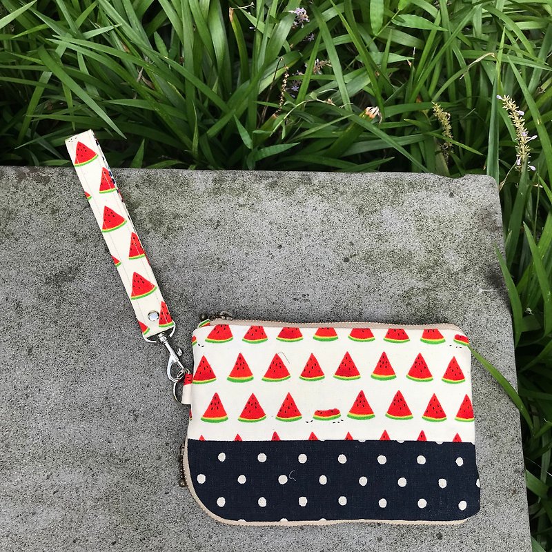 Sweet watermelon patchwork mobile phone bag and wallet 2 storage bag mobile phone bag (customized) 10268 - Phone Cases - Cotton & Hemp White
