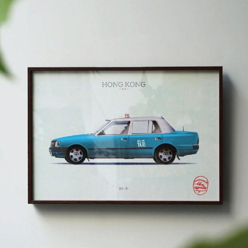 Hong Kong Public Transport Illustration With Frame - Blue Taxi - Posters - Aluminum Alloy 