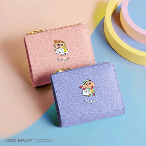 Crudo Leather Craft 蠟筆小新限量版 客製化刻字 女生皮革小型錢包 (4色)
