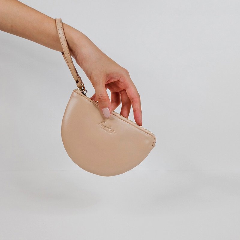 Half Moon, Leather wristlet in Pink Nude - Wallets - Genuine Leather 