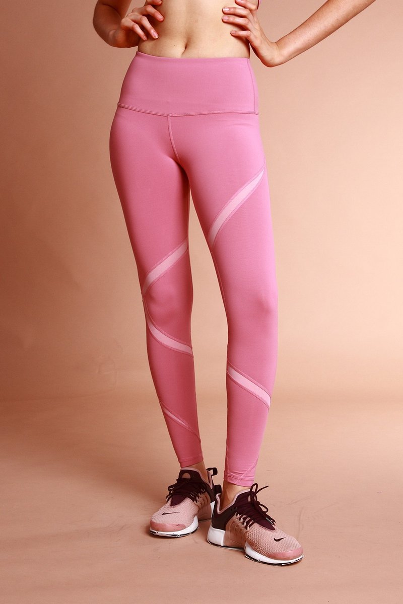 Random flash high waisted full length leggings@Breathm - ชุดโยคะ - เส้นใยสังเคราะห์ สึชมพู