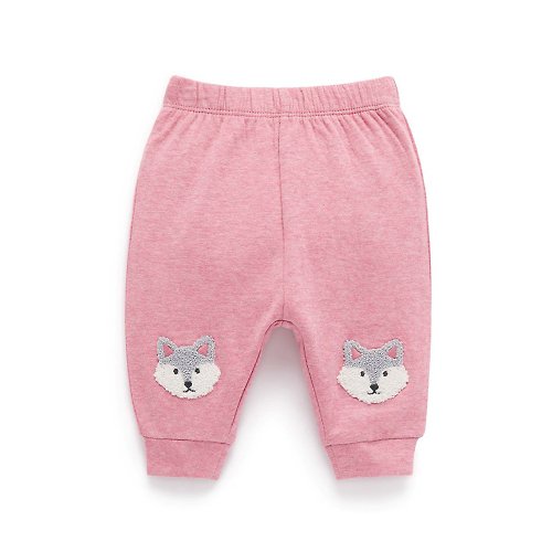 Purebaby有機棉 澳洲Purebaby有機棉嬰兒舒棉長褲 3M~1T 粉紅狐狸護膝