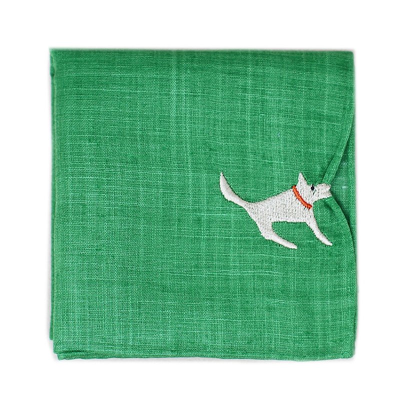 HIKKOMI Dog Green handkerchief 41 x 41 cm, 50% cotton, 50% linen, made in Japan - Handkerchiefs & Pocket Squares - Cotton & Hemp Green