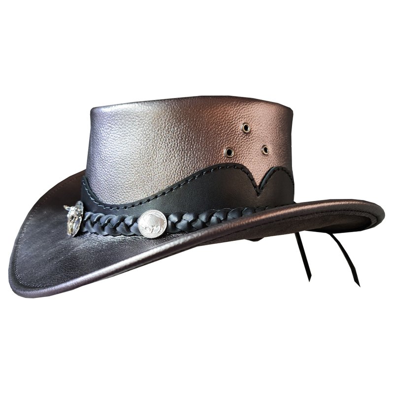 Metallic 2 Tone Leather Cowboy Hat with Rodeo Conchos - 帽子 - 真皮 金色