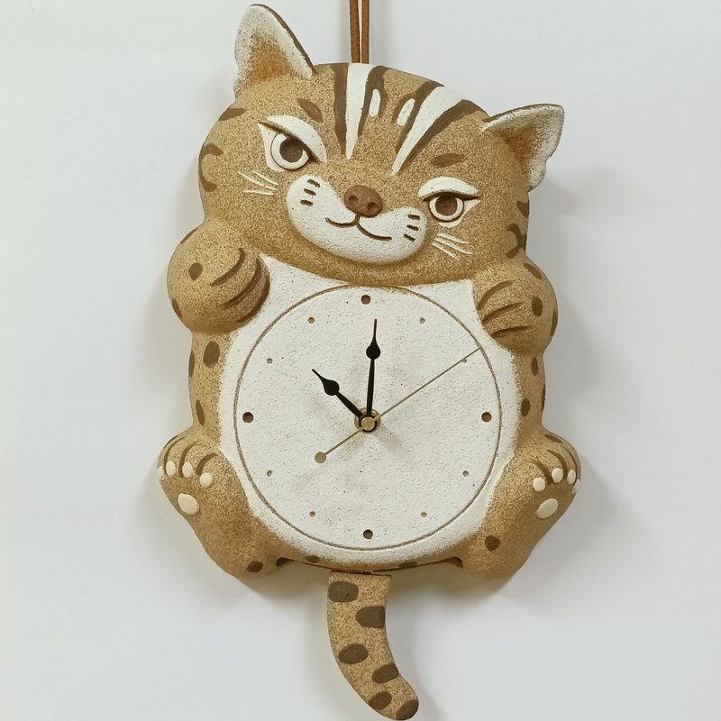 石虎擺尾壁鐘/陶藝品/原創 - 壁貼/牆壁裝飾 - 陶 